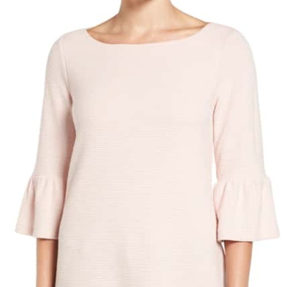 Pleione Tops - Pleione Stripe Knit Bell Sleeve Top in Blush